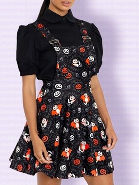 BlackMilk Feline Spooky Apron Dress XS BMC Retro Halloween Black Orange Pinafore
